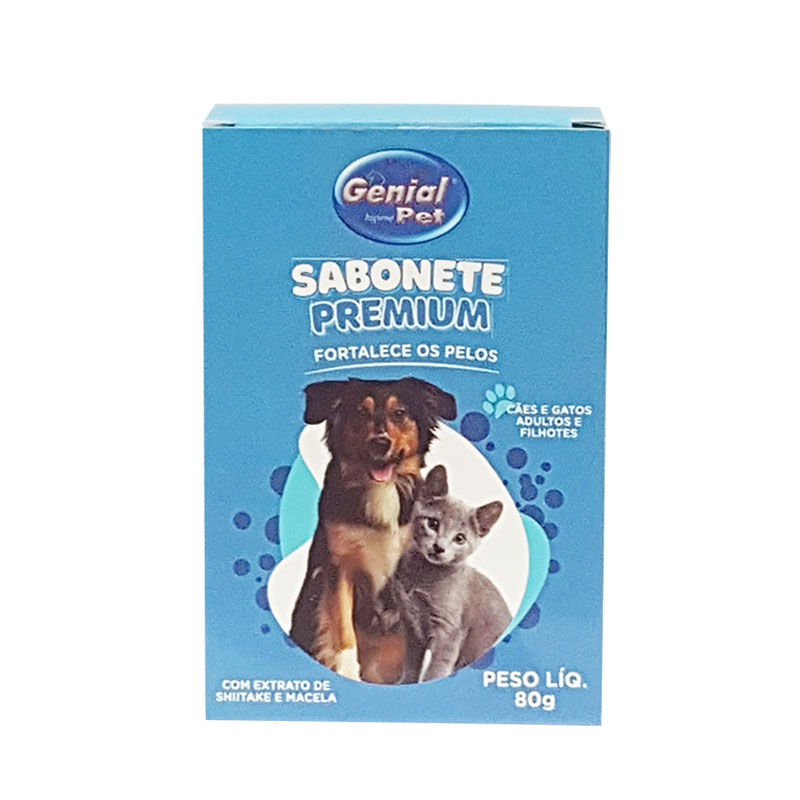 Sabonete Genial Pet Premium com Extrato de Shiitake e Macela para Cães e Gatos 80g