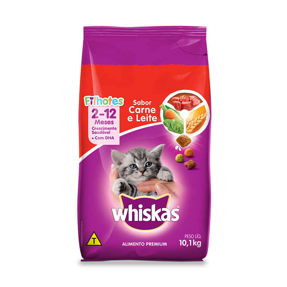 Ração Whiskas para Gatos Filhotes Sabor Carne e Leite 10,1kg