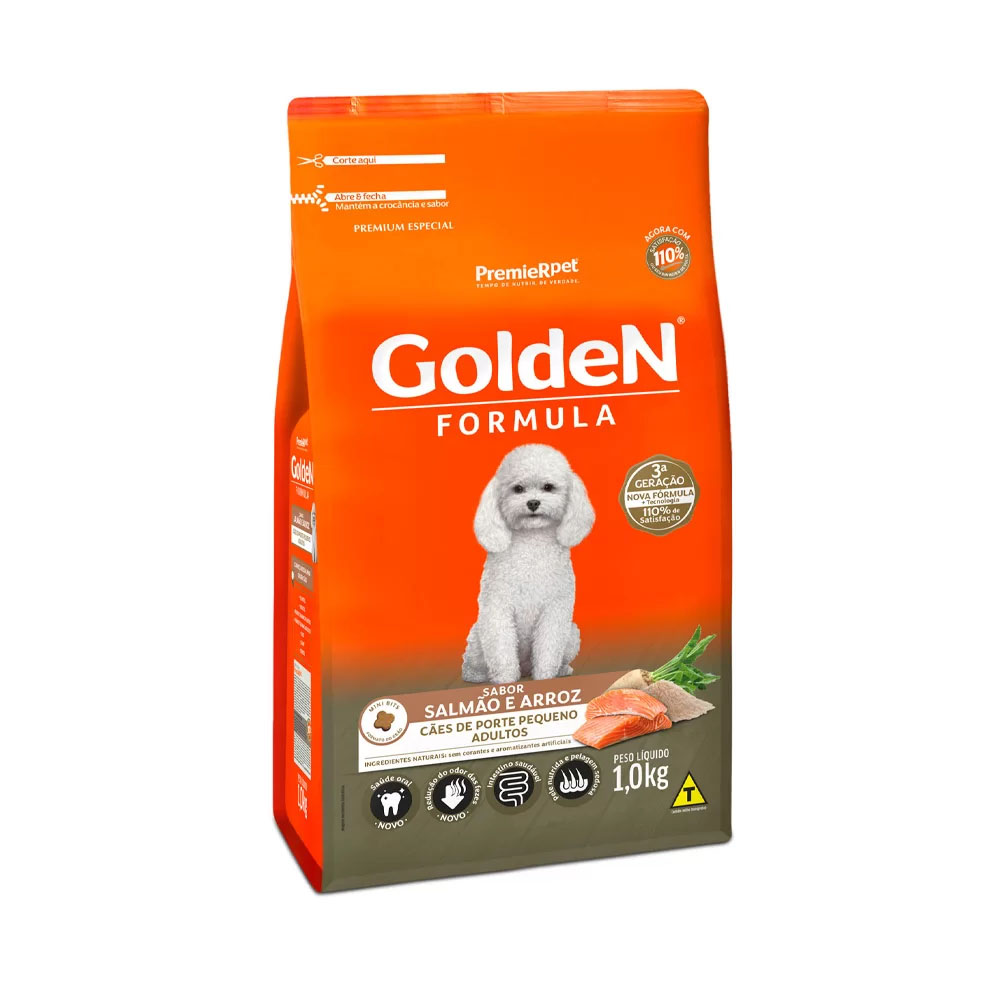 Ração Golden Fórmula para Cães Adultos de Pequeno Porte Sabor Salmão e Arroz 1Kg