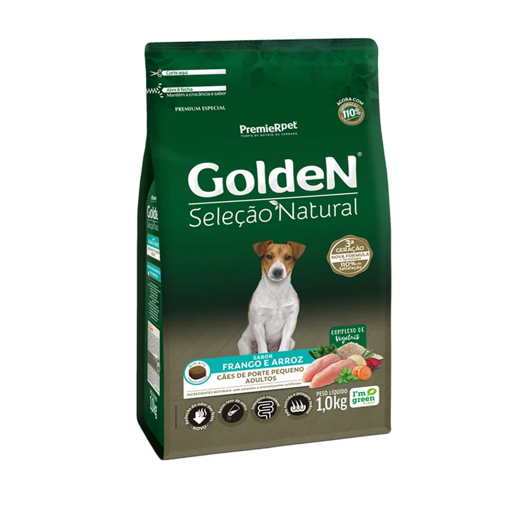 Ração Golden Seleção Natural para Cães Adultos de Pequeno Porte Sabor Frango e Arroz 1Kg