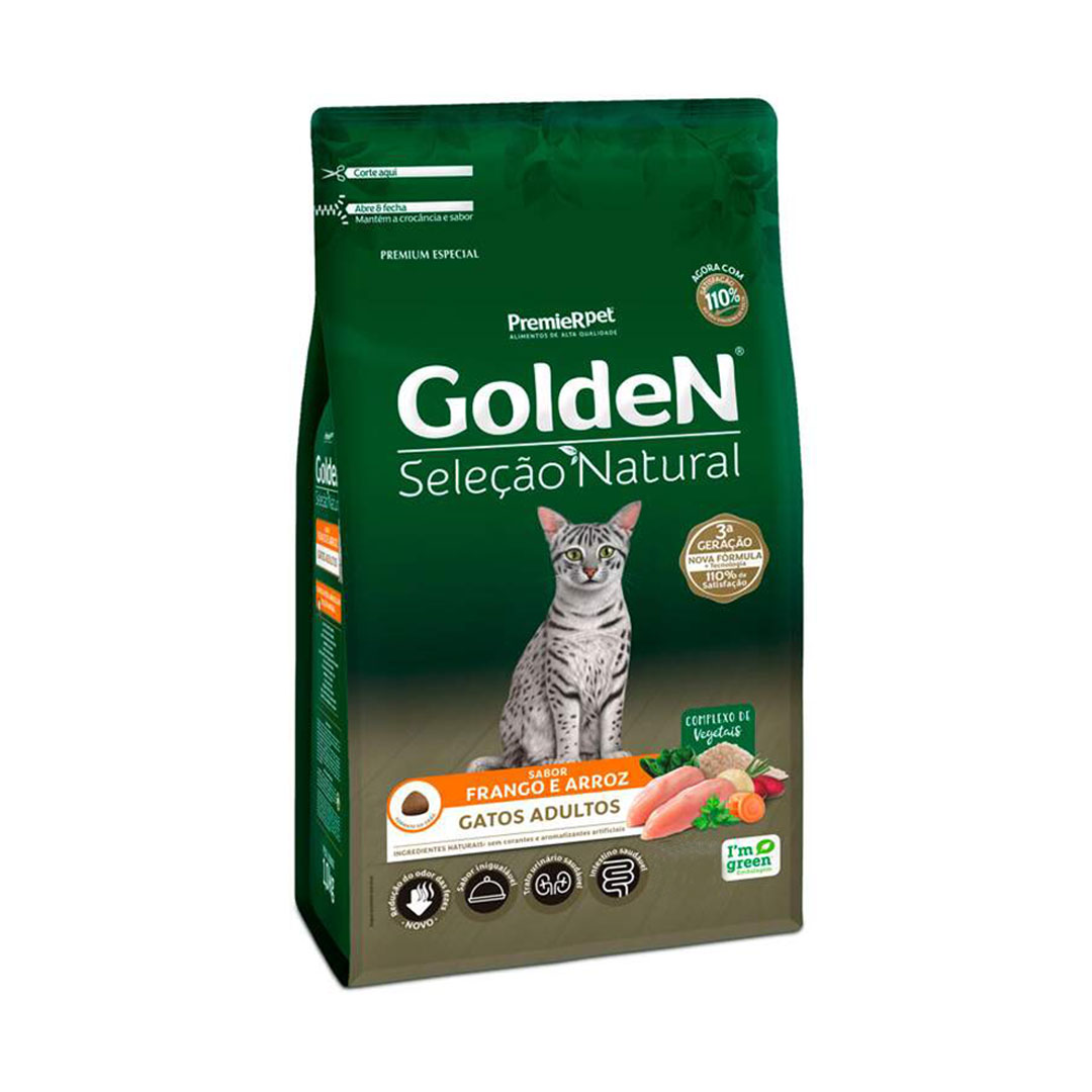 Ração Golden Seleção Natural para Gatos Adultos Sabor Frango e Arroz 3kg