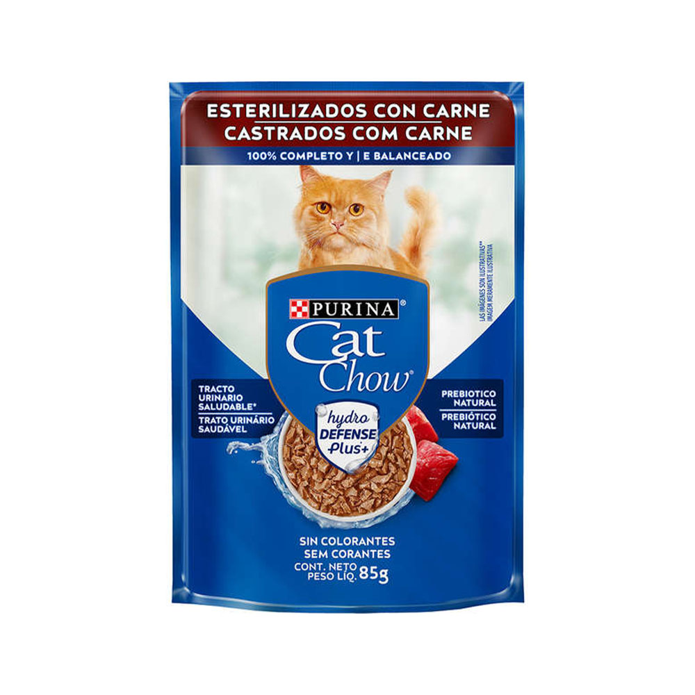Ração Úmida Purina Cat Chow para Gatos Castrados Sabor Carne ao Molho 85g
