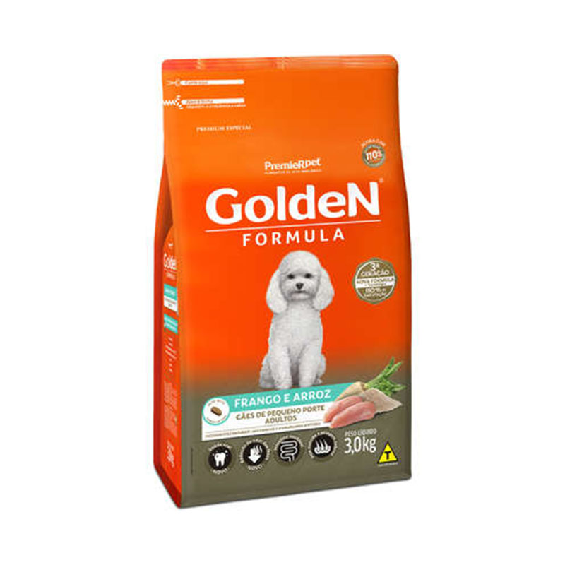 Ração Golden Fórmula para Cães Adultos de Pequeno Porte Sabor Frango e Arroz 3Kg