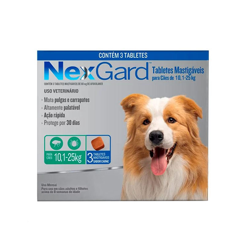 Antipulgas e Carrapatos NexGard para Cães de 10,1 a 25 Kg 3 Comprimidos Boehringer Ingelheim