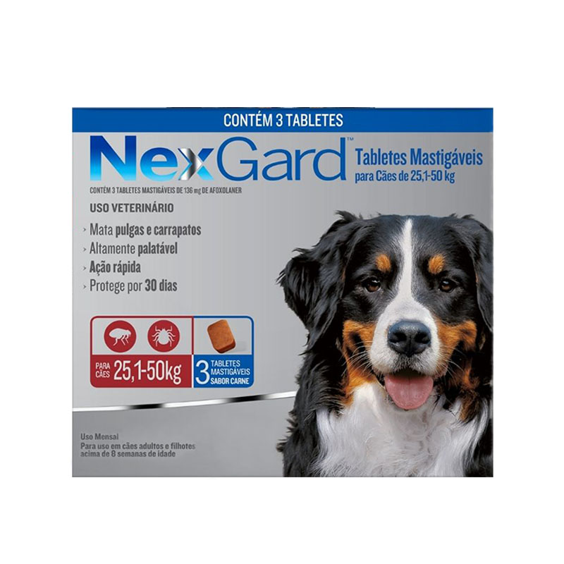 Antipulgas e Carrapatos NexGard para Cães de 25,1 a 50Kg 3 Comprimidos Boehringer Ingelheim