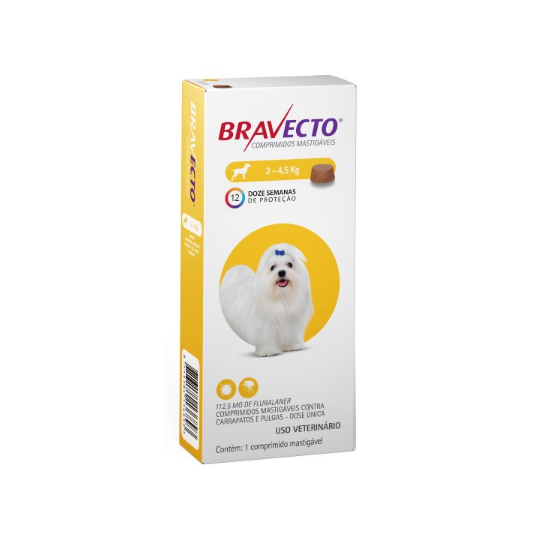 Antipulgas e Carrapatos Bravecto para Cães de 2 a 4,5 kg – 112,5 mg MSD