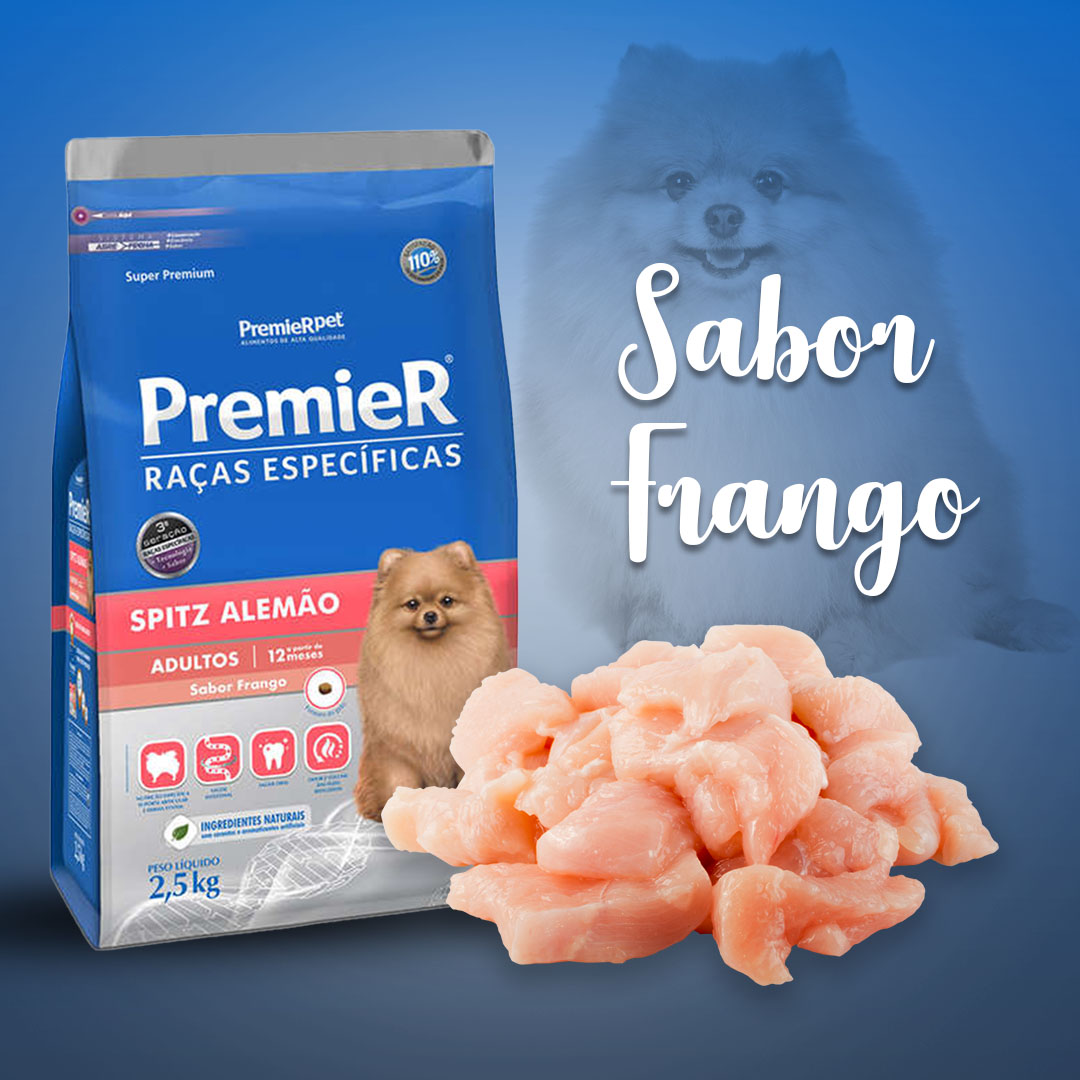 Ração Premier Raças Específicas para Cães Adultos Spitz Alemão Sabor Frango 2,5kg