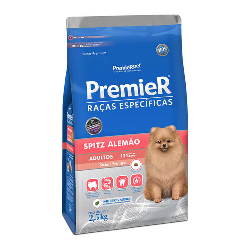 Ração Premier Raças Específicas para Cães Adultos Spitz Alemão Sabor Frango 2,5kg