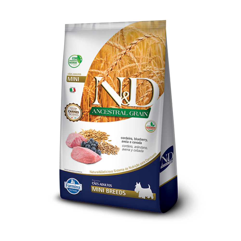 Ração Farmina N&D Ancestral para Cães Adultos de Raças Pequenas Sabor Cordeiro, Blueberry, Aveia e Cevada 2,5kg