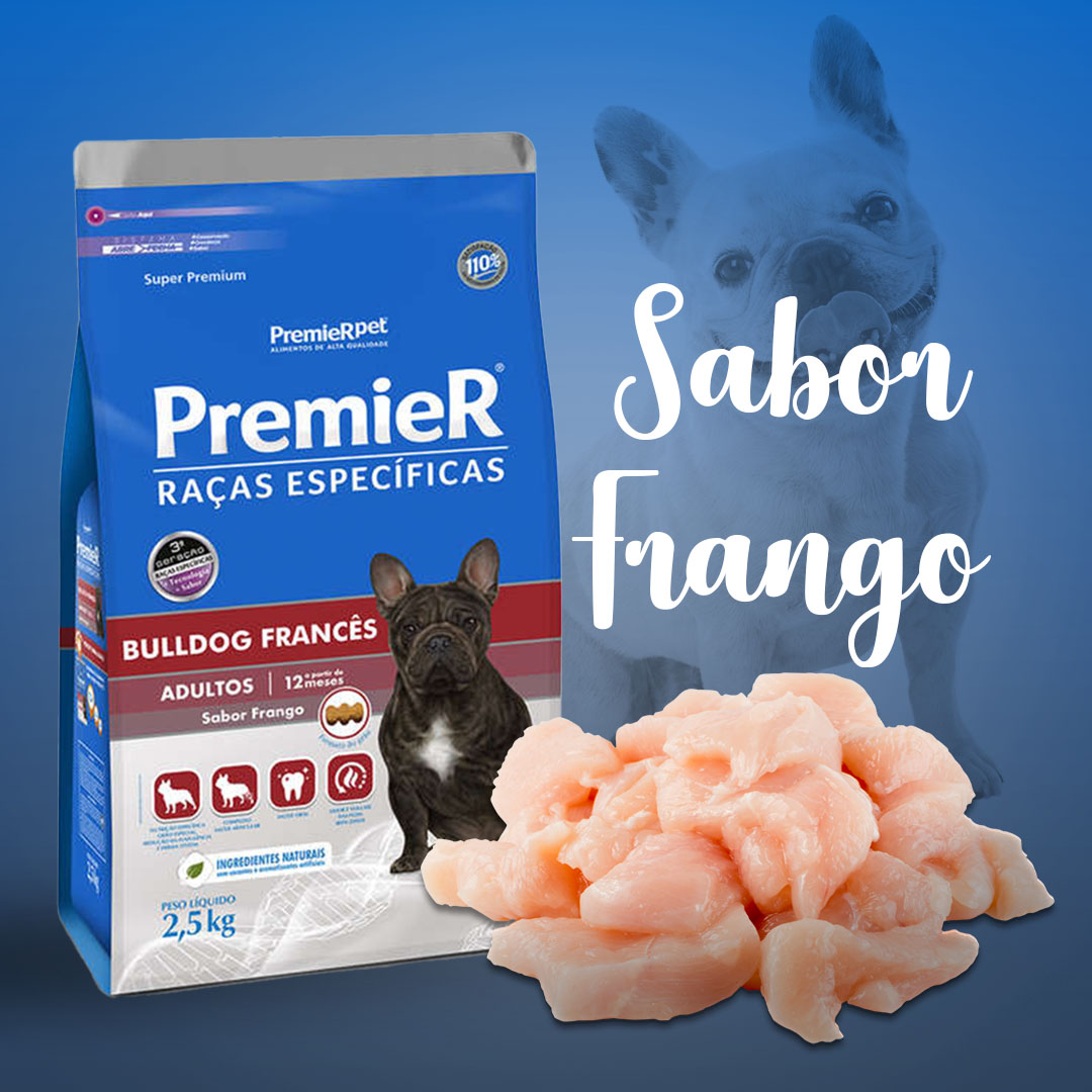 Ração Premier Raças Específicas para Cães Adultos Bulldog Francês Sabor Frango 2,5kg