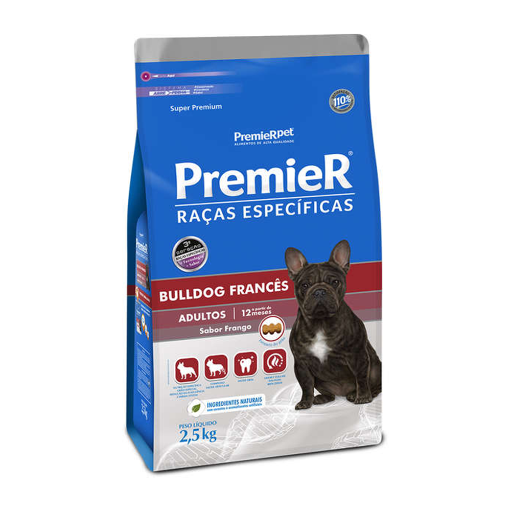 Ração Premier Raças Específicas para Cães Adultos Bulldog Francês Sabor Frango 2,5kg