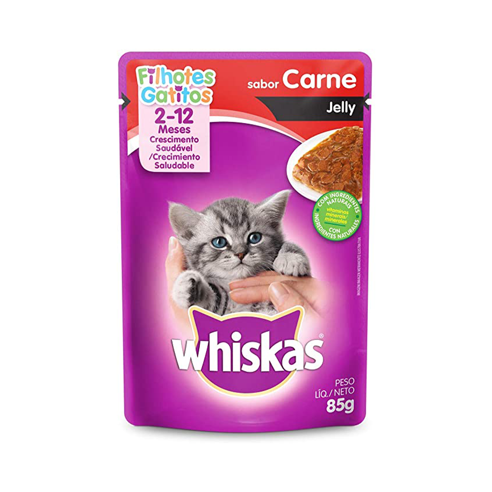 Ração Úmida Whiskas para Gatos Filhotes Sabor Carne Jelly 85g