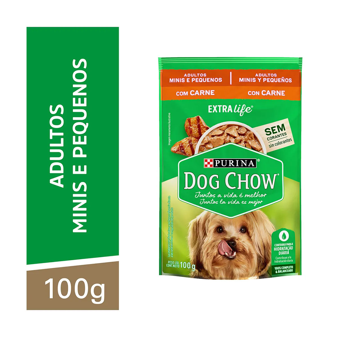 Ração Úmida Dog Chow para Cães Adultos de Raças Pequenas e Minis 100g Sabor Carne