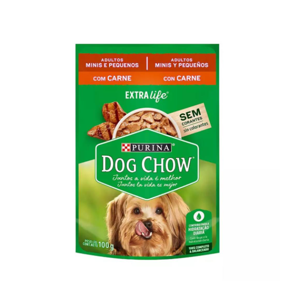 Ração Úmida Dog Chow para Cães Adultos de Raças Pequenas e Minis 100g Sabor Carne