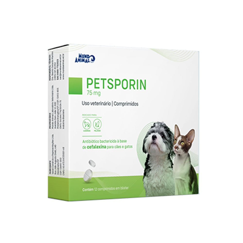 Petsporin 75mg para Cães e Gatos 12 Comprimidos Mundo Animal