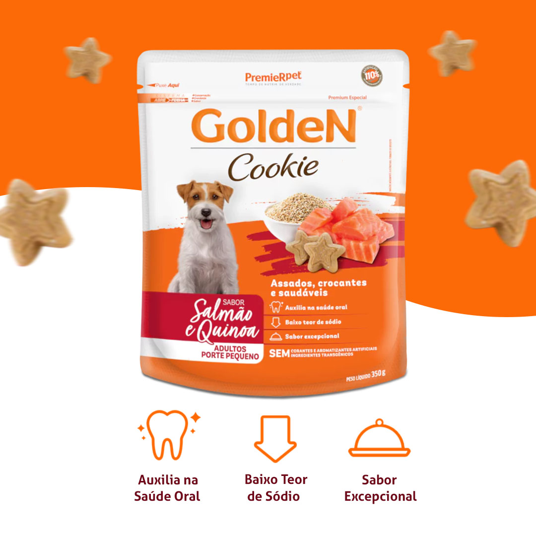 Golden Cookie para Cães Adultos de Pequeno Porte Sabor Salmão e Quinoa 350g