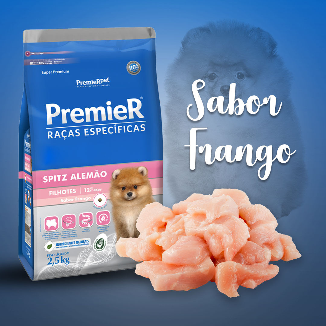 Ração Premier Raças Específicas para Cães Filhotes Spitz Alemão Sabor Frango 2,5Kg