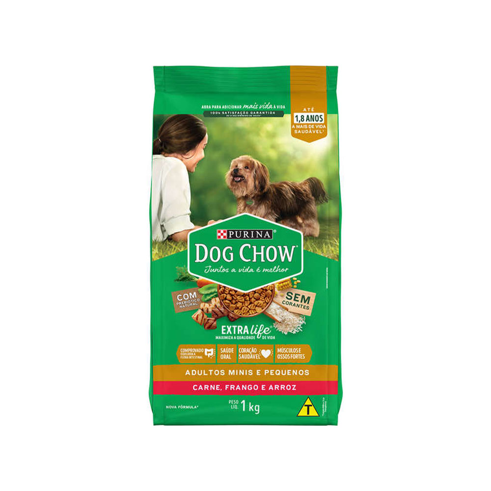 Ração Dog Chow Extra Life para Cães Adultos de Raças Minis e Pequenas Sabor Carne, Frango e Arroz 1Kg