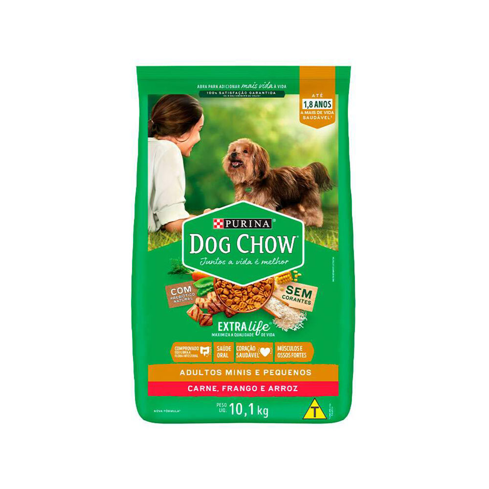 Ração Dog Chow Extra Life para Cães Adultos de Raças Minis e Pequenas Sabor Carne, Frango e Arroz 10,1Kg