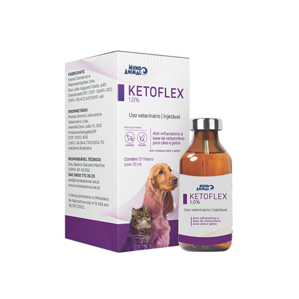 Ketoflex 1,0% Injetável para Cães e Gatos 10ml Mundo Animal