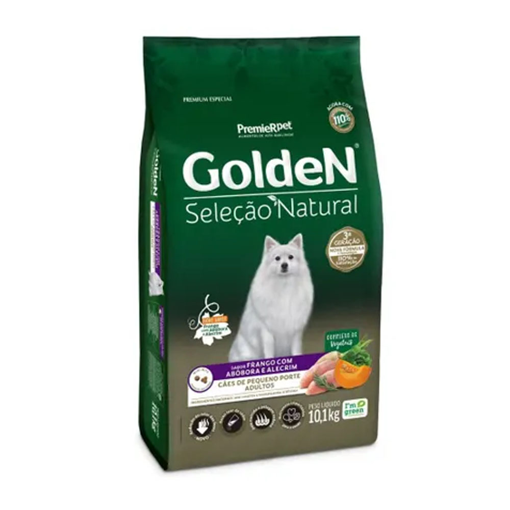 Ração Golden Seleção Natural para Cães Adultos de Pequeno Porte Sabor Frango com Abóbora e Alecrim 10,1kg
