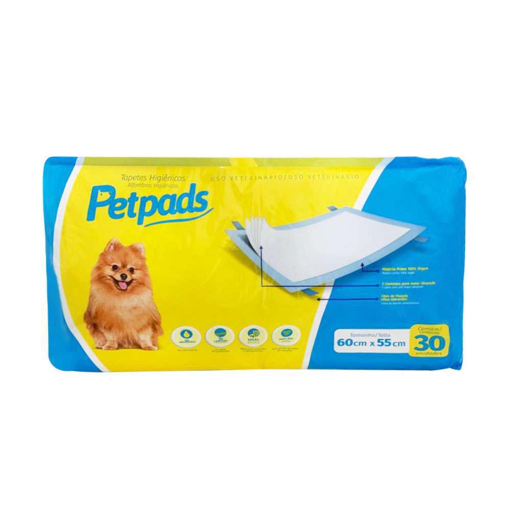 Tapete Higiênico Petpads 60x55cm para Cães 30 Unidades