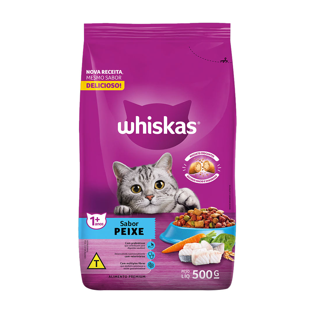 Ração Whiskas para Gatos Adultos Sabor Peixe 500g