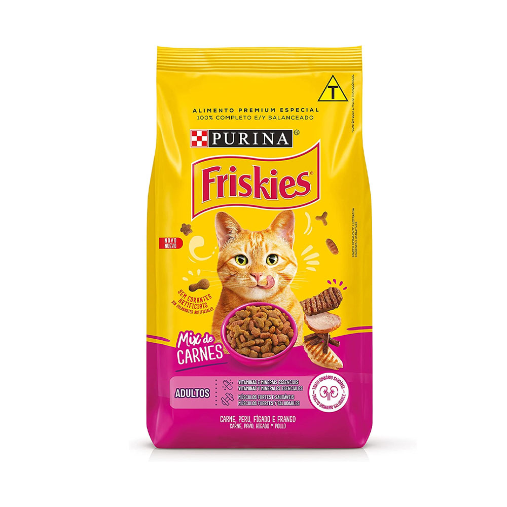 Ração Purina Friskies Mix de Carnes para Gatos Adultos Sabor Peru, Fígado, Frango e Carne 10,1Kg