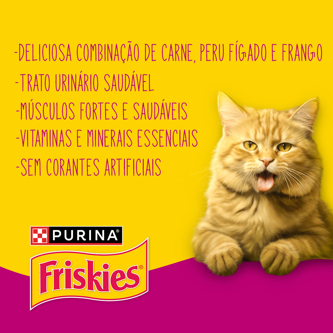 Ração Purina Friskies Mix de Carnes para Gatos Adultos Sabor Peru, Fígado, Frango e Carne 10,1Kg
