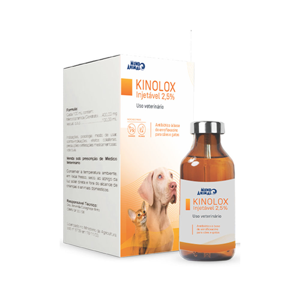 Kinolox Injetável 2,5% 20ml para Cães e Gatos Mundo Animal