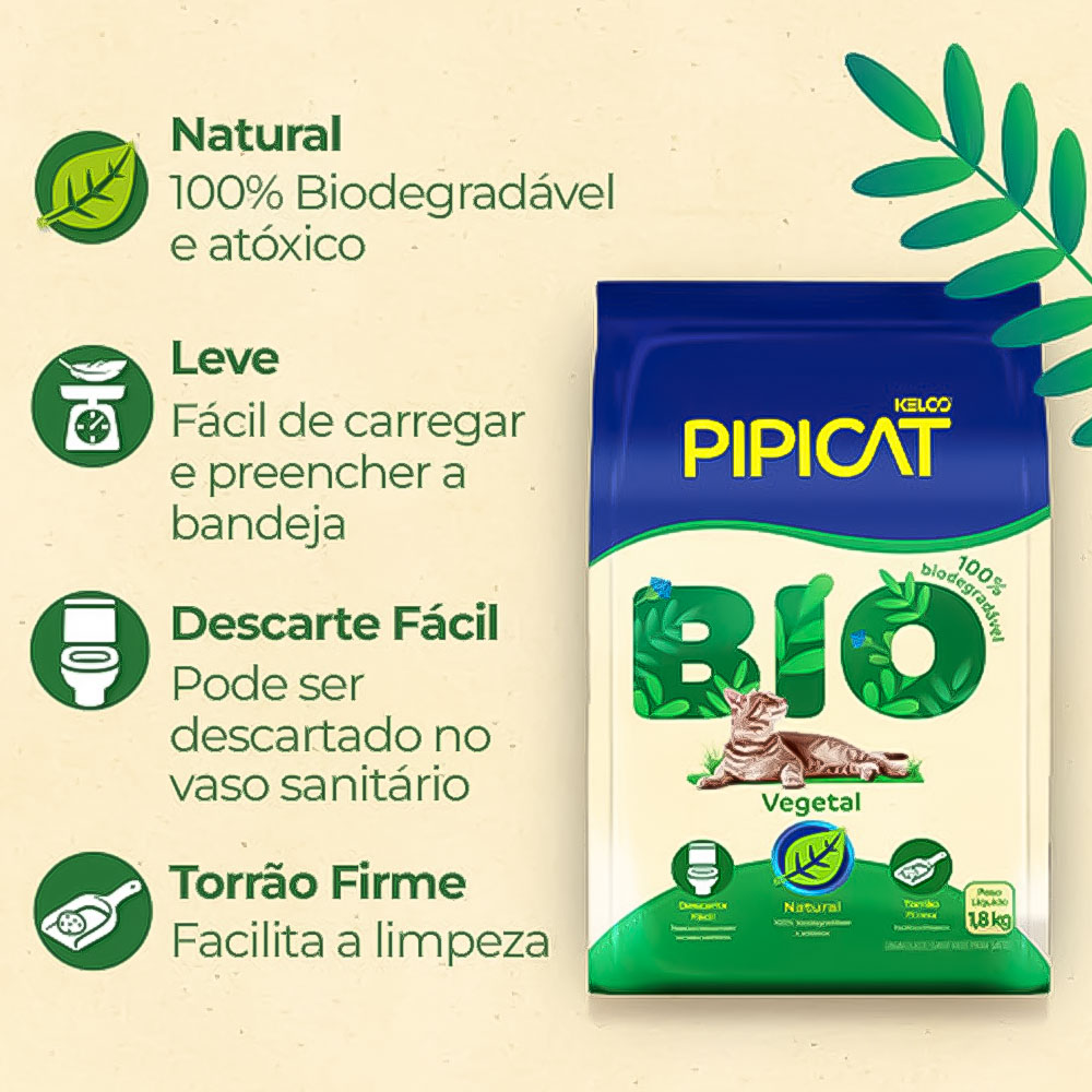 Areia Sanitária Pipicat Bio para Gatos 1,8Kg