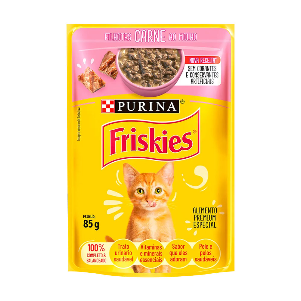 Ração Úmida Friskies para Gatos Filhotes Sabor Carne ao Molho 85g