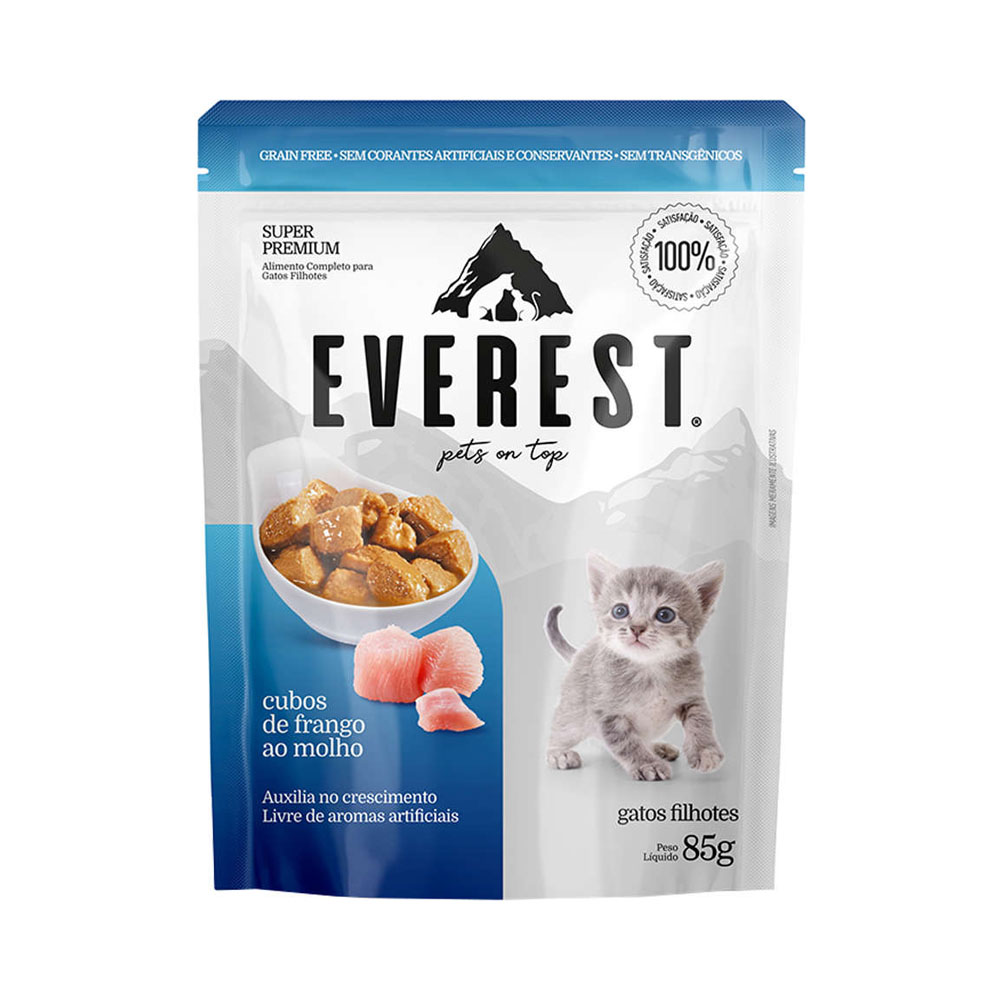 Ração Úmida Everest para Gatos Filhotes Cubos de Frango ao Molho 85g