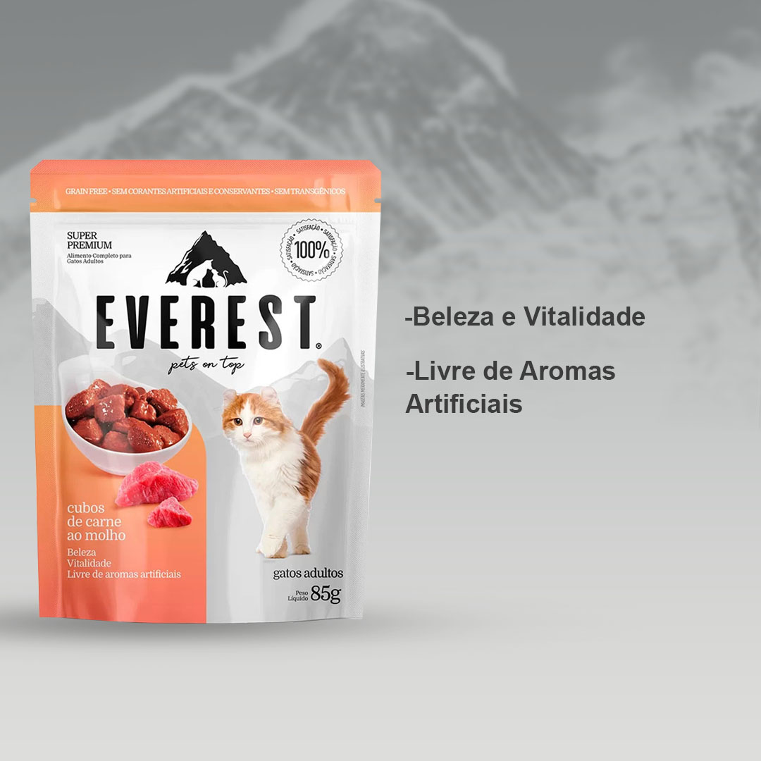 Ração Úmida Everest para Gatos Adultos Cubos de Carne ao Molho 85g