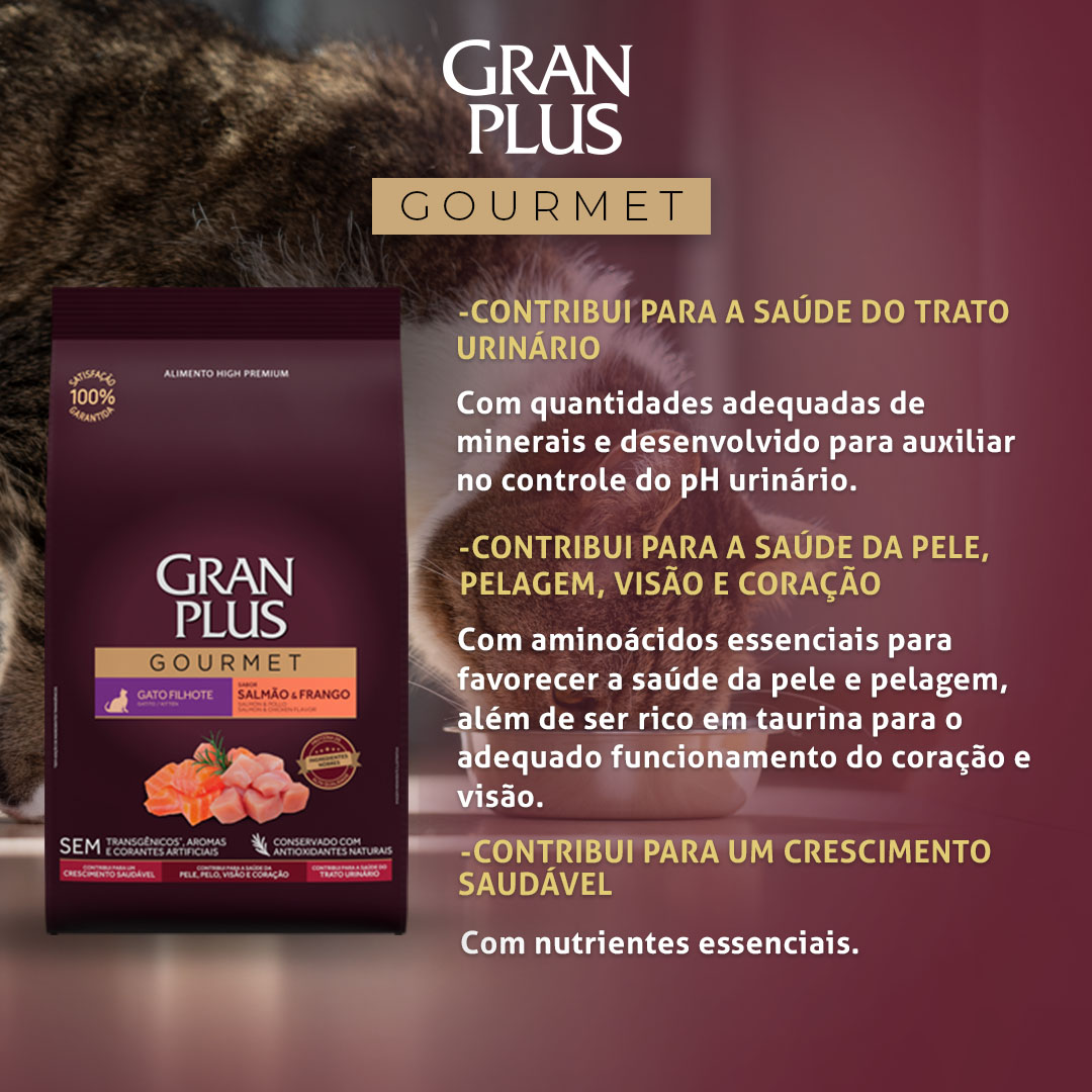 Ração GranPlus Gourmet para Gatos Filhotes Sabor Salmão e Frango 1Kg