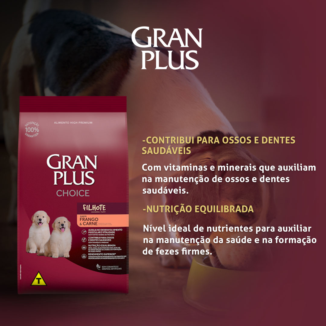 Ração GranPlus Choice para Cães Filhotes de Todos os Portes Sabor Frango e Carne 10,1Kg