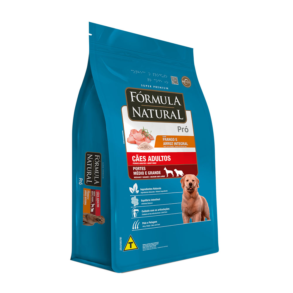 Ração Fórmula Natural Pró para Cães Adultos de Porte Médio e Grande Sabor Frango e Arroz Integral 20Kg Adimax