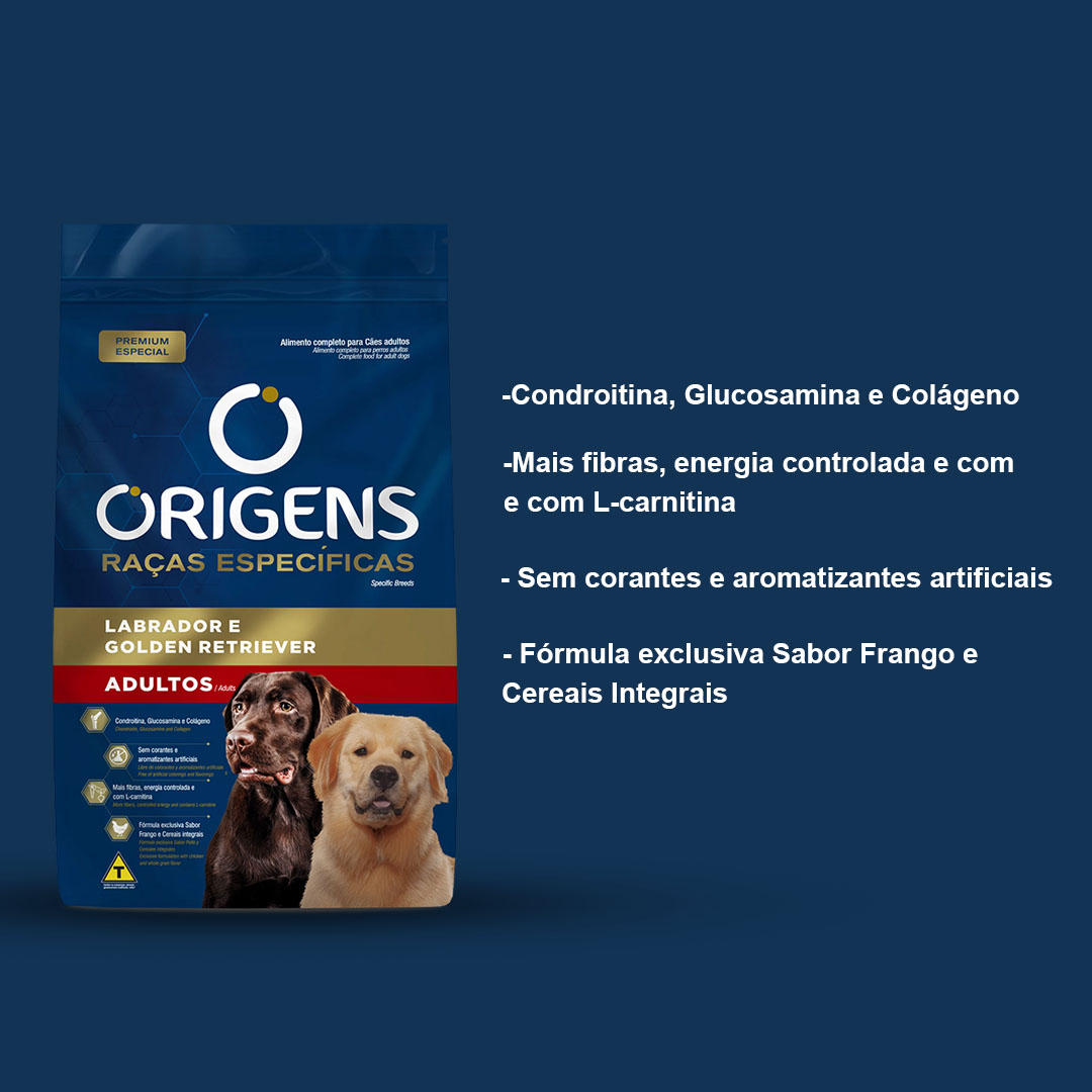 Ração Origens Raças Específicas para Cães Adultos Labrador e Golden Retriever 15Kg Adimax