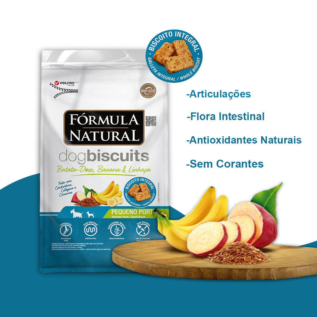Biscoito Fórmula Natural Dog Biscuits para Cães Adultos de Porte Pequeno Sabor Batata Doce, Banana e Linhaça 250g Adimax