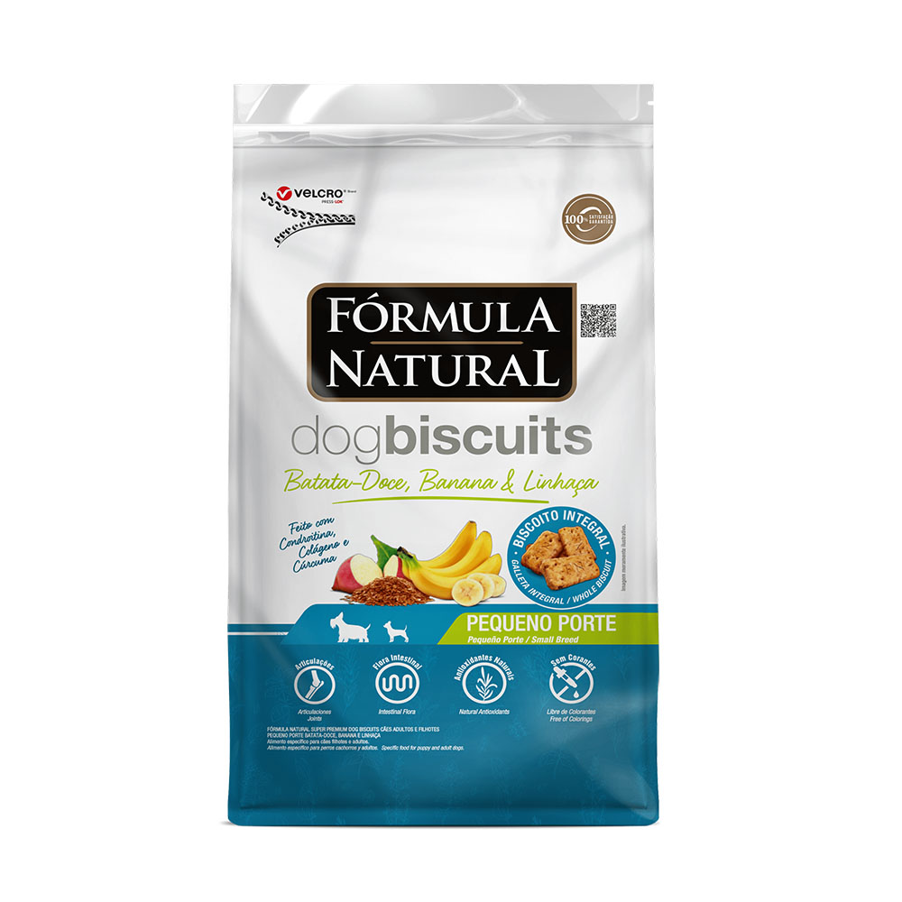 Biscoito Fórmula Natural Dog Biscuits para Cães Adultos de Porte Pequeno Sabor Batata Doce, Banana e Linhaça 250g Adimax