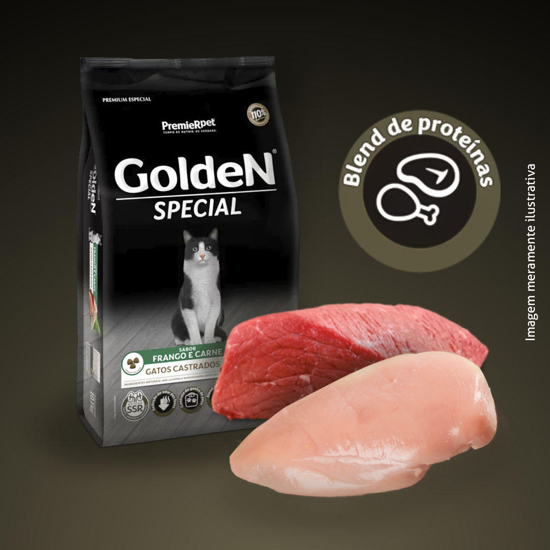 Ração Golden Special para Gatos Castrados Sabor Frango e Carne 3Kg