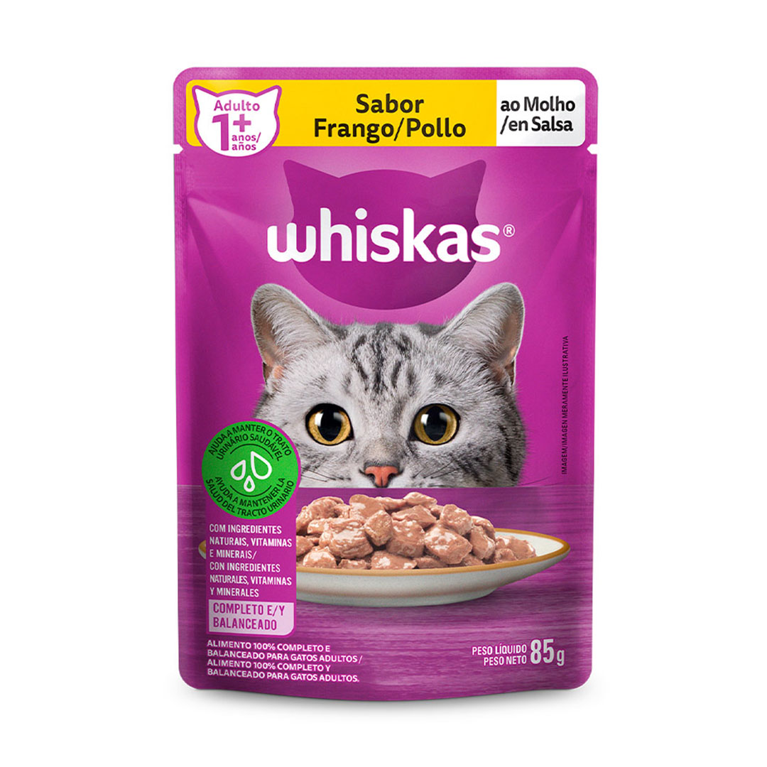 Ração Úmida Whiskas para Gatos Adultos Sabor Frango 85g