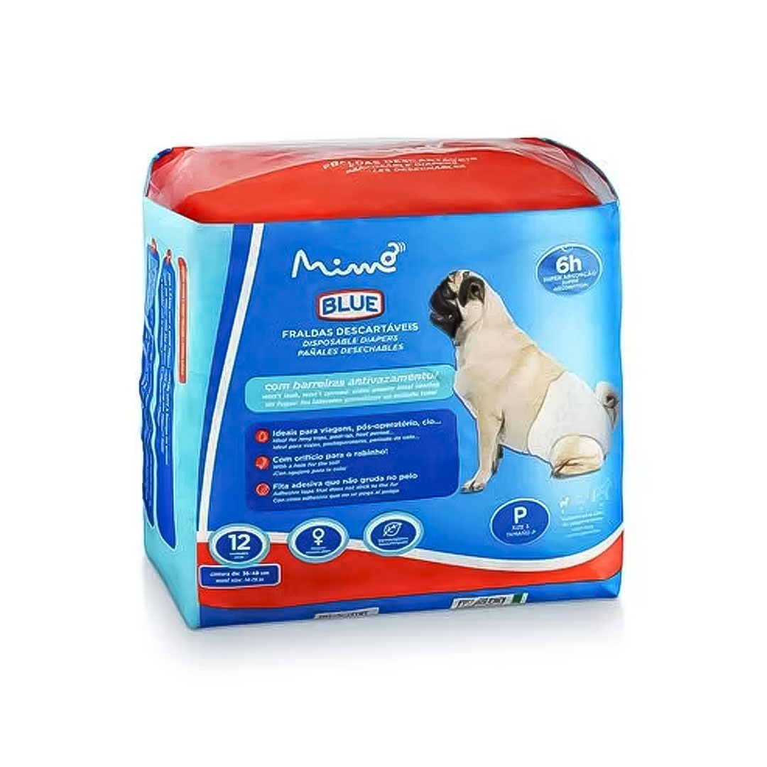 Fralda Descartável Mimo Blue para Cães (Fêmeas) Tamanho P 12 Unidades