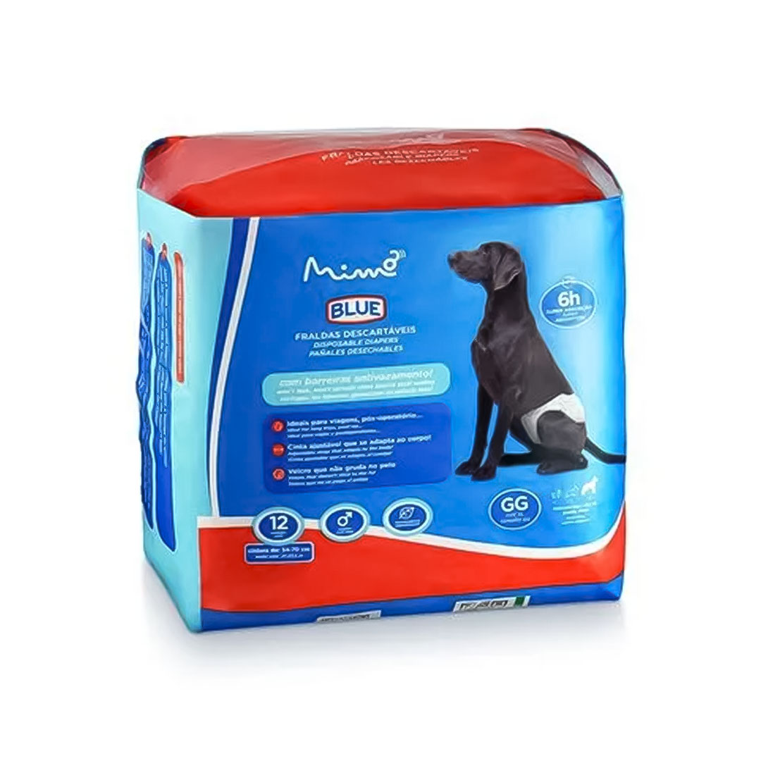 Fralda Descartável Mimo Blue para Cães (Machos) Tamanho GG 12 Unidades