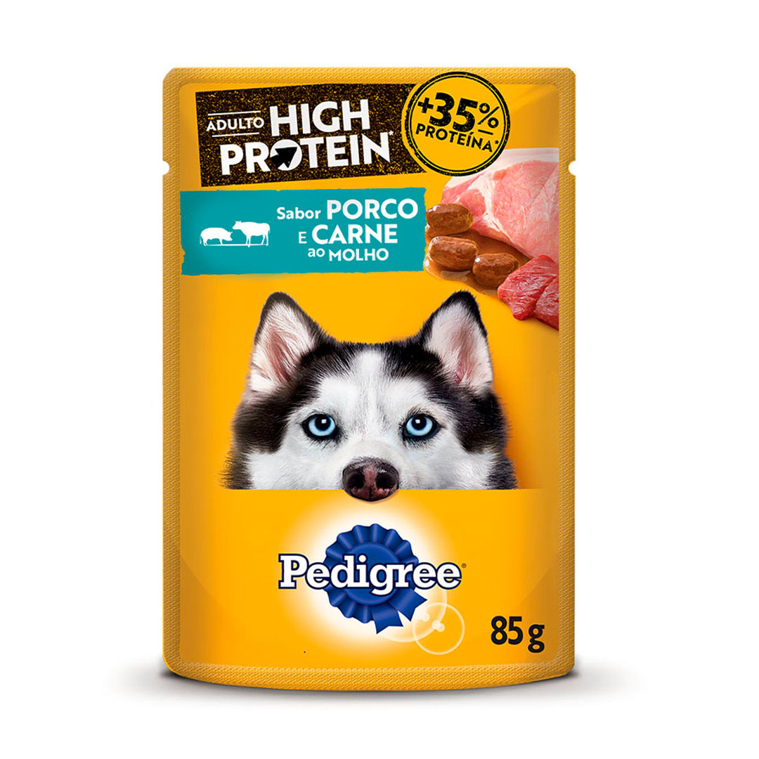Ração Úmida Pedigree High Protein para Cães Adultos Sabor Porco e Carne 85g