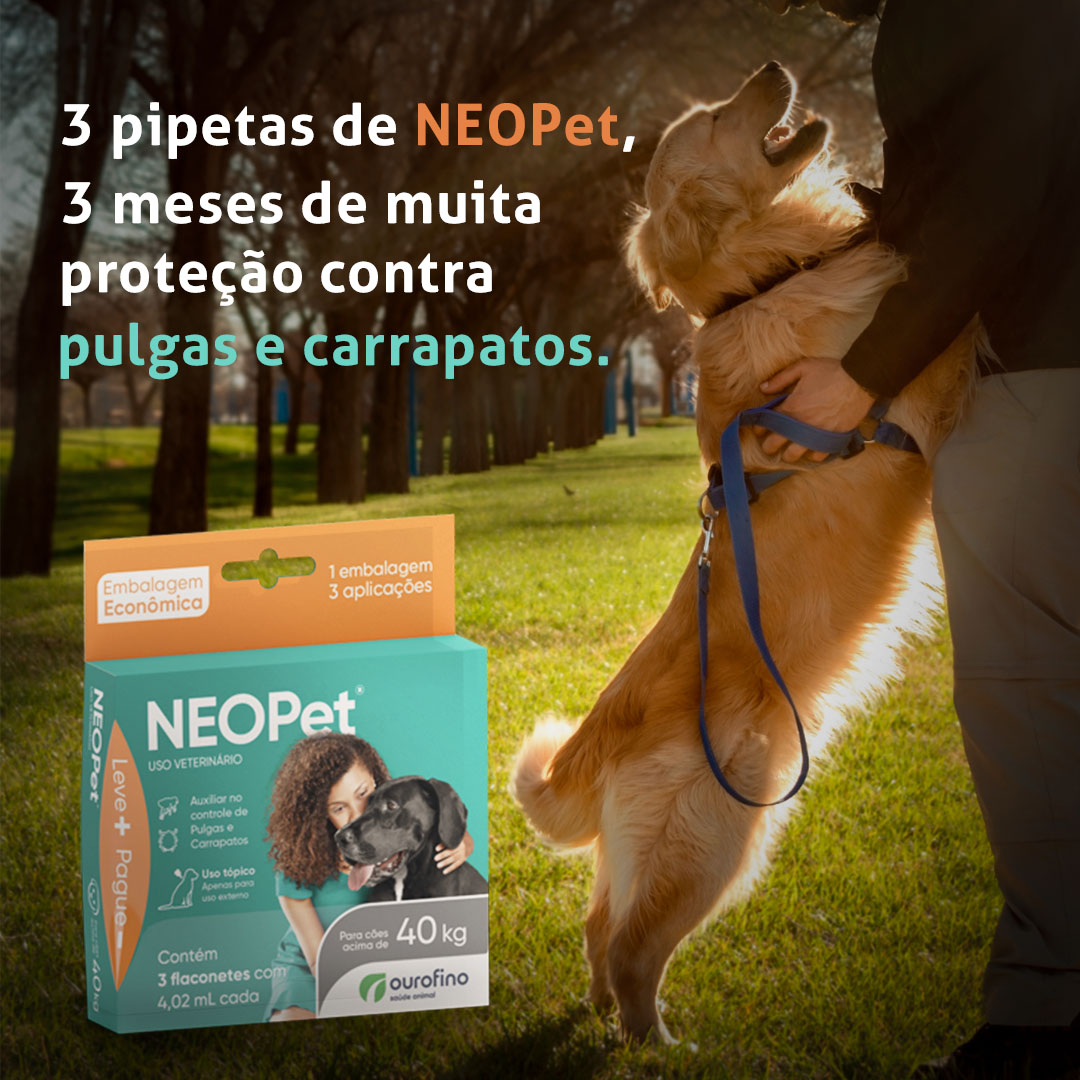 Antipulgas e Carrapatos Neopet para Cães Acima de 40Kg 4,02ml com 3 Pipetas Ourofino