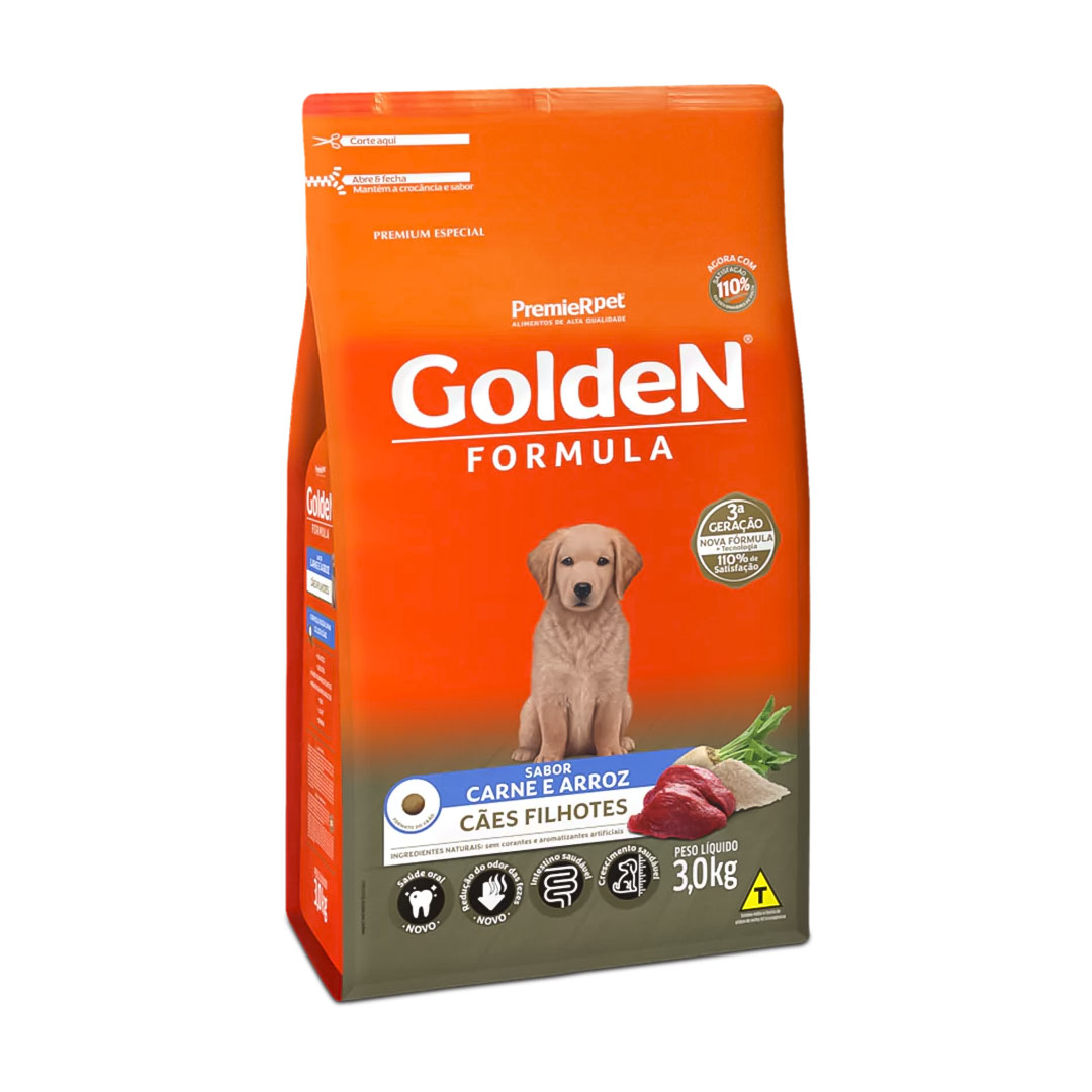 Racão Golden Formula para Cães Filhotes Sabor Carne e Arroz 3Kg